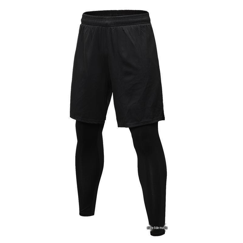 Men's Quick-Dry Stretch Running Tights, Fake Two-Piece, Black/Grey