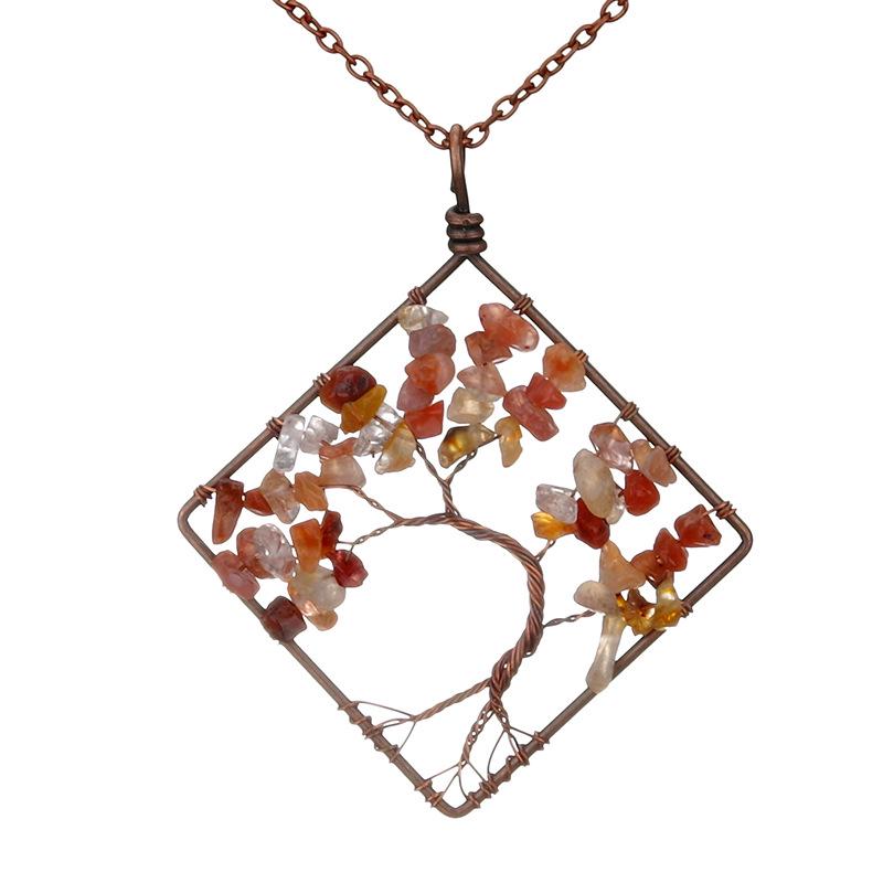 Handmade Vintage Tree of Life Necklace with Wire-Wrapped Natural Crushed Stone Crystal