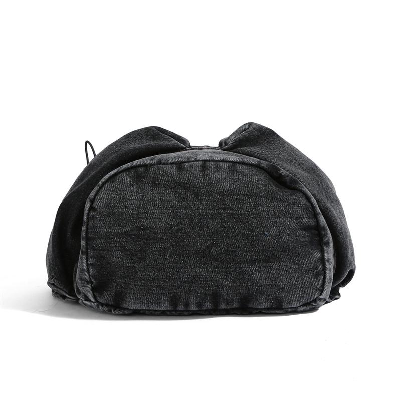 Denim Backpack Women's Fashionable Casual School Bag Trendy Rucksack with Drawstring Pockets