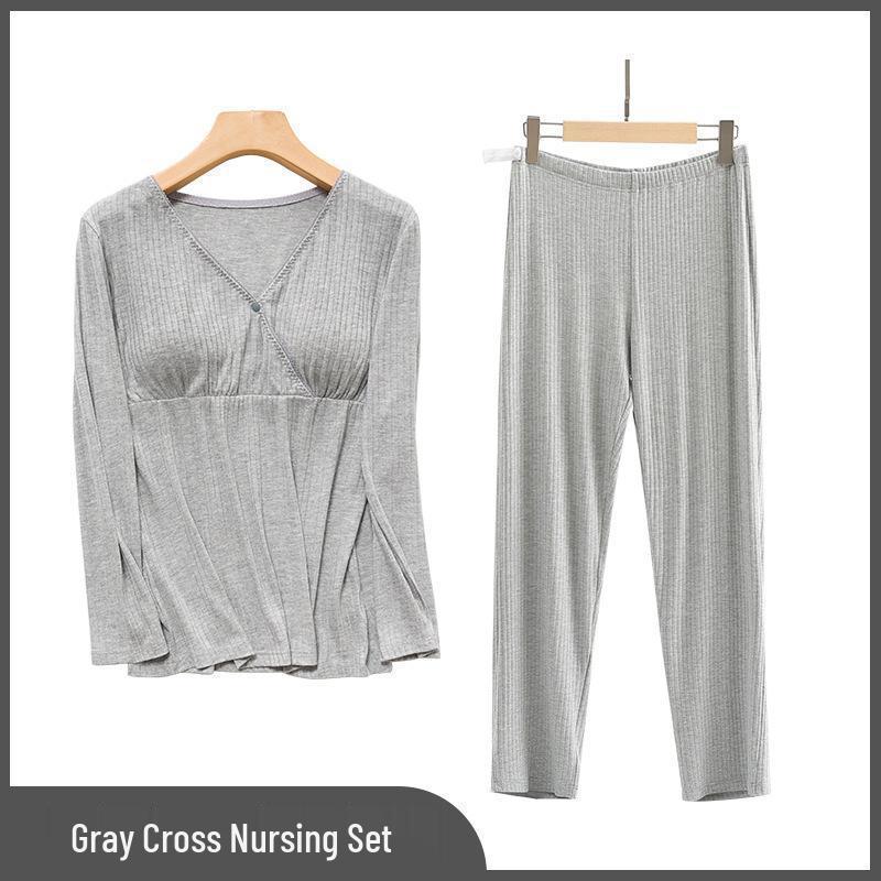 Summer Thin Modal Nursing Pajamas: Long Sleeve Set for Pregnant & Postpartum Women