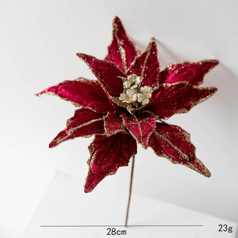 28cm Artificial Christmas Flowers with Velvet Texture Multiple Color Decorative Floral for Holiday Tree and Wreath