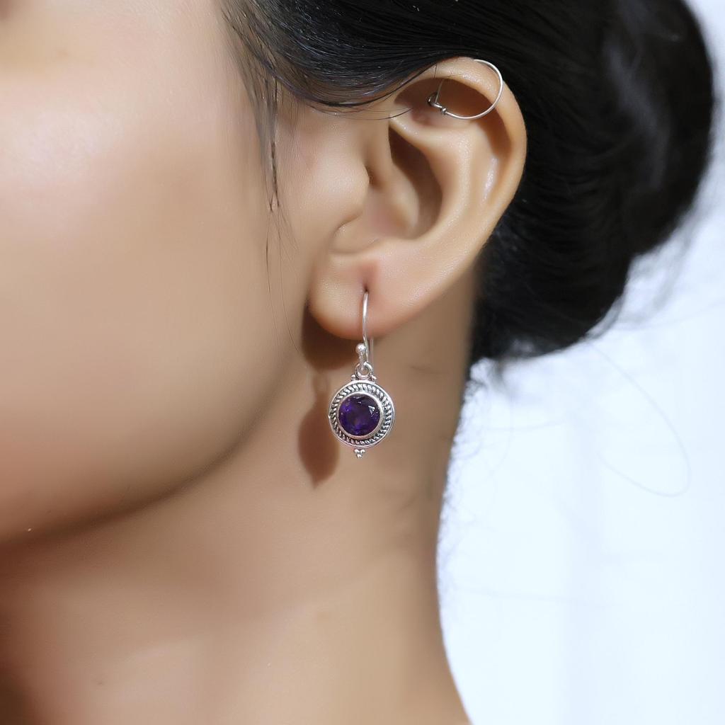 Faceted Amethyst Silver Earring, 925 Sterling Silver Handmade Jewelry, February Birthstone Earring, Silver Earring, Women Jewelry