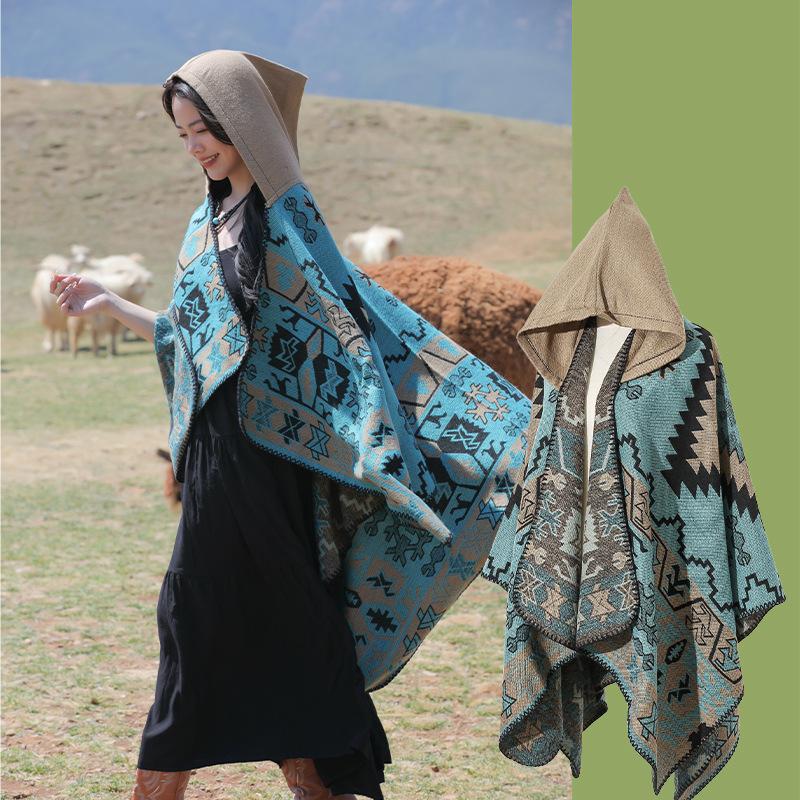 New Fashion Autumn Winter Retro Boho Plaid Print Scarf Women Layers Poncho Warm Scarve Capa Para Mujer Pashmina Cloak Wrap Shawl