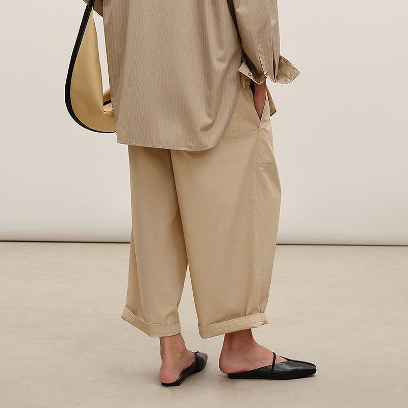 LESS 2026 Spring Cotton Casual Loose Lantern Cropped Pants