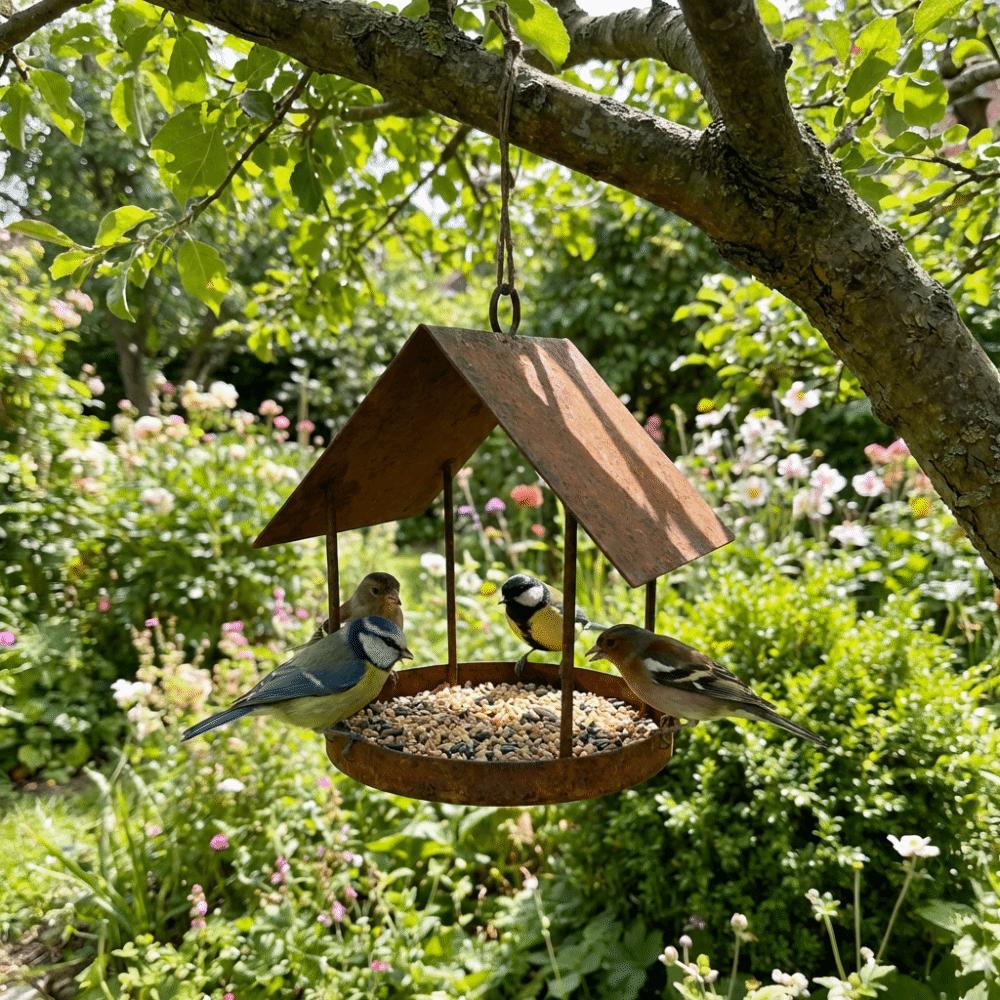 Iron Bird Feeding Station Rain-Resistant Bird Food Container Durable Hummingbird Feeder  Yard