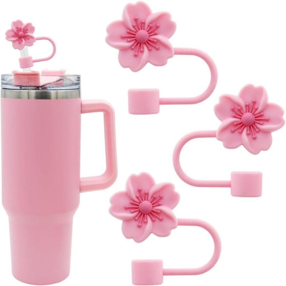 Silicone Cherry Blossoms Straw Cover Dust-Proof Straw Tips Begonia Flower Straw Topper Tumbler