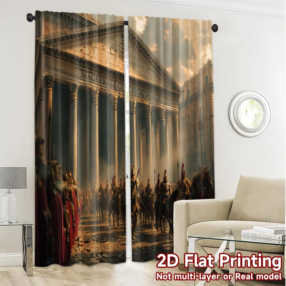 Set Of 2 Flat Printing Curtains Without Rod Roman Triumph Chic Fashionable Polyester Versatile All Curtain