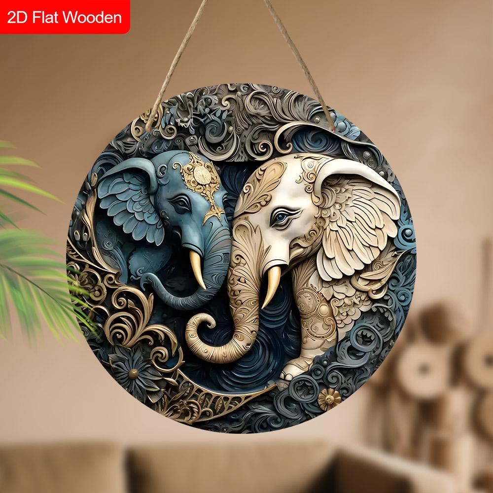 Diwali Wooden Sign with Elephant Faced Buddha Pattern - Decorative Signs & Plaques - Ideal for Home, Holiday Decor