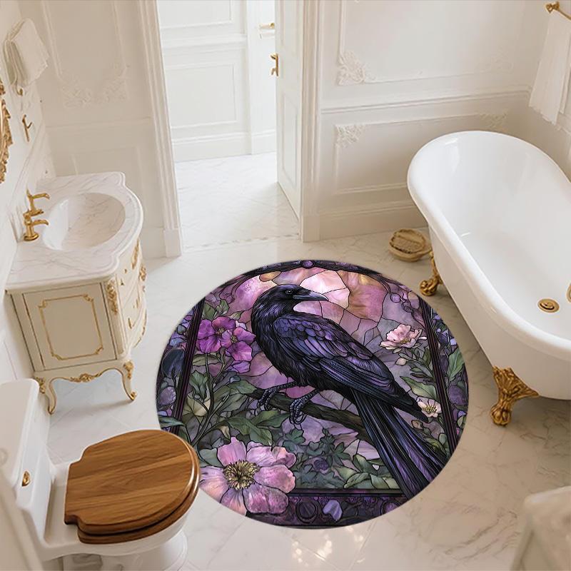 Flower Crow,Round Area Rug,Carpet Rug for Living Room Bedroom Sofa Playroom Decor,Non-slip Floor Mat