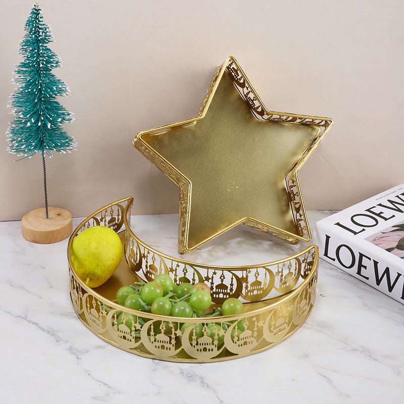 Golden Stars & Moon Iron Tray for Christmas Decorations and Fruit Storage