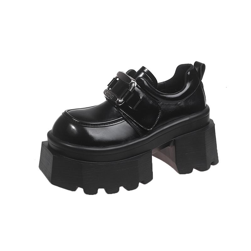 

Fashion 9CM Heels Buckle Casual Leather Shoes New 2025 Spring Women Chunky Sneakers Comfortable Pumps High Platform Walking Shoes Woman 34 чёрный