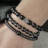Men's Retro Hip Hop Black Agate Beaded Bracelet Set
