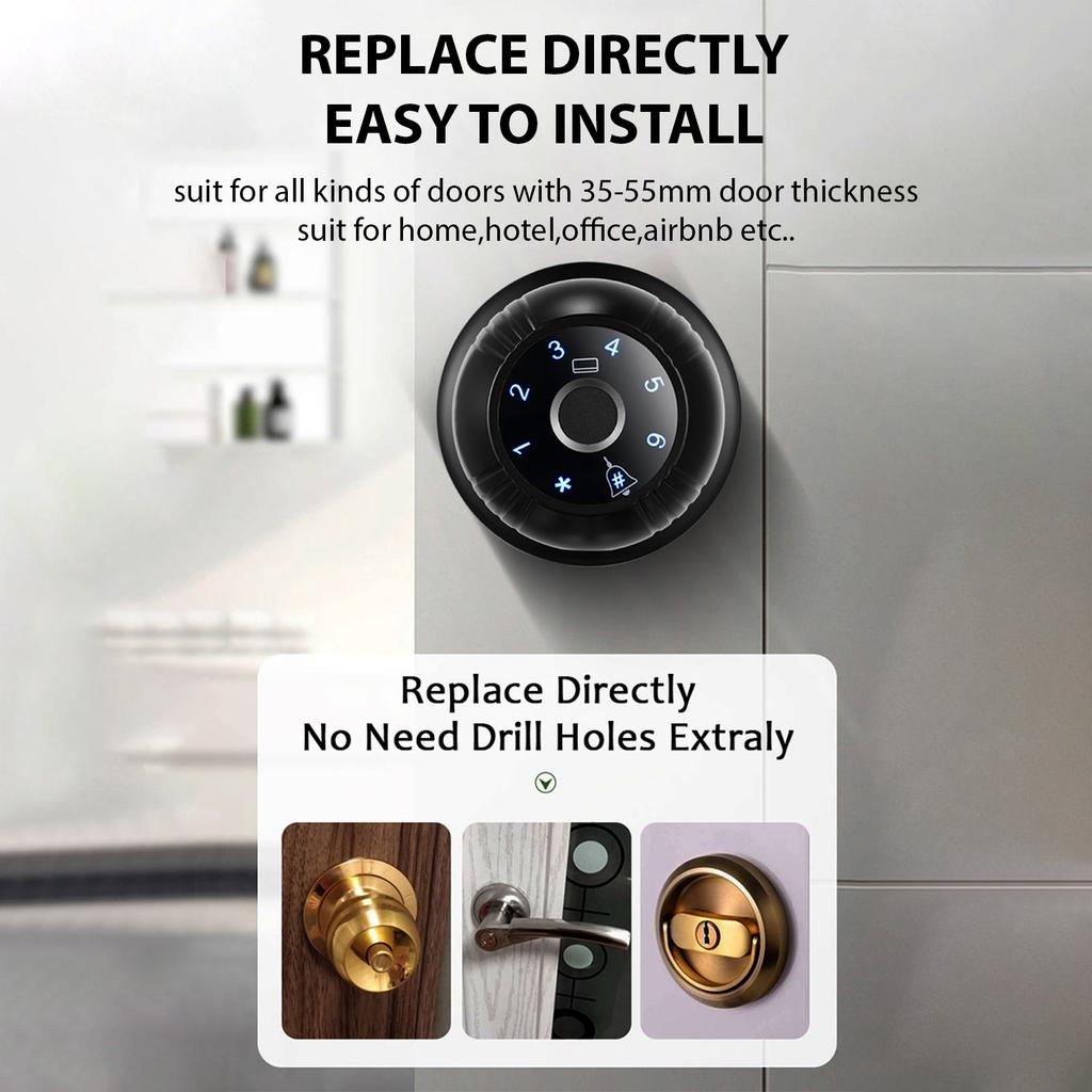 Smart Lock Keyless Entry Door Lock Fingerprint Door Knob TY App Remote Access BT 5in1