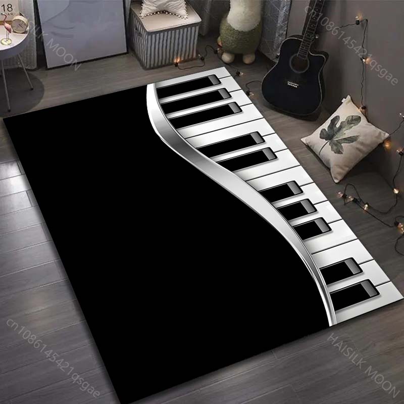Black and White Piano Keyboard Print Carpet for Bedroom Living Room Bedside Sofa Floor Mat Modern Home Decor Area Rug