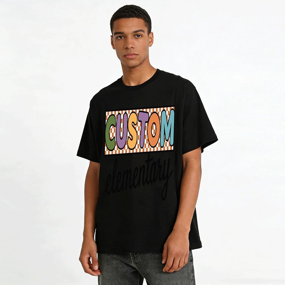 Custom Elementary Retro Checkered Print Casual Tee Pure cotton T-shirt