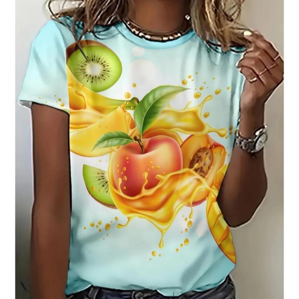 Delicious Variety Fruit Printed T-shirts Summer Comfortable Breathable Casual Loose Women's T-shirts