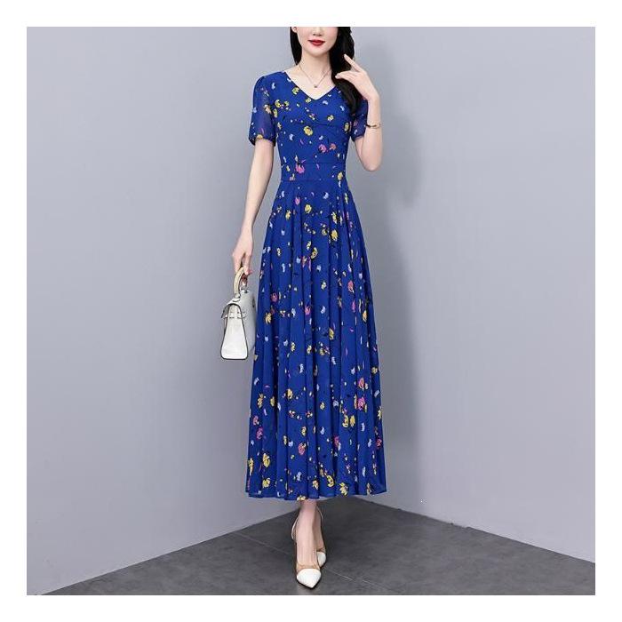 Plus Size Slimming Polyester Dress for Middle-aged Women - Summer Style, Chubby MM Fit