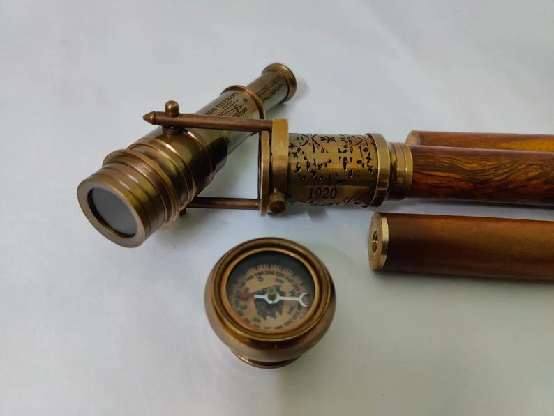 Victorian Walking Cane With Telescope Handle, Wooden Walking Cane For Men's & Women's Walking Stick, Brass Handle Walking Canes Steampunk