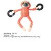Interactive Dog Toy Squeaky Plush Animal Dog Chew Toy with Rubber Ring Stuffed Sloth Monkey Tug-of-War Toy for Puppy Teething