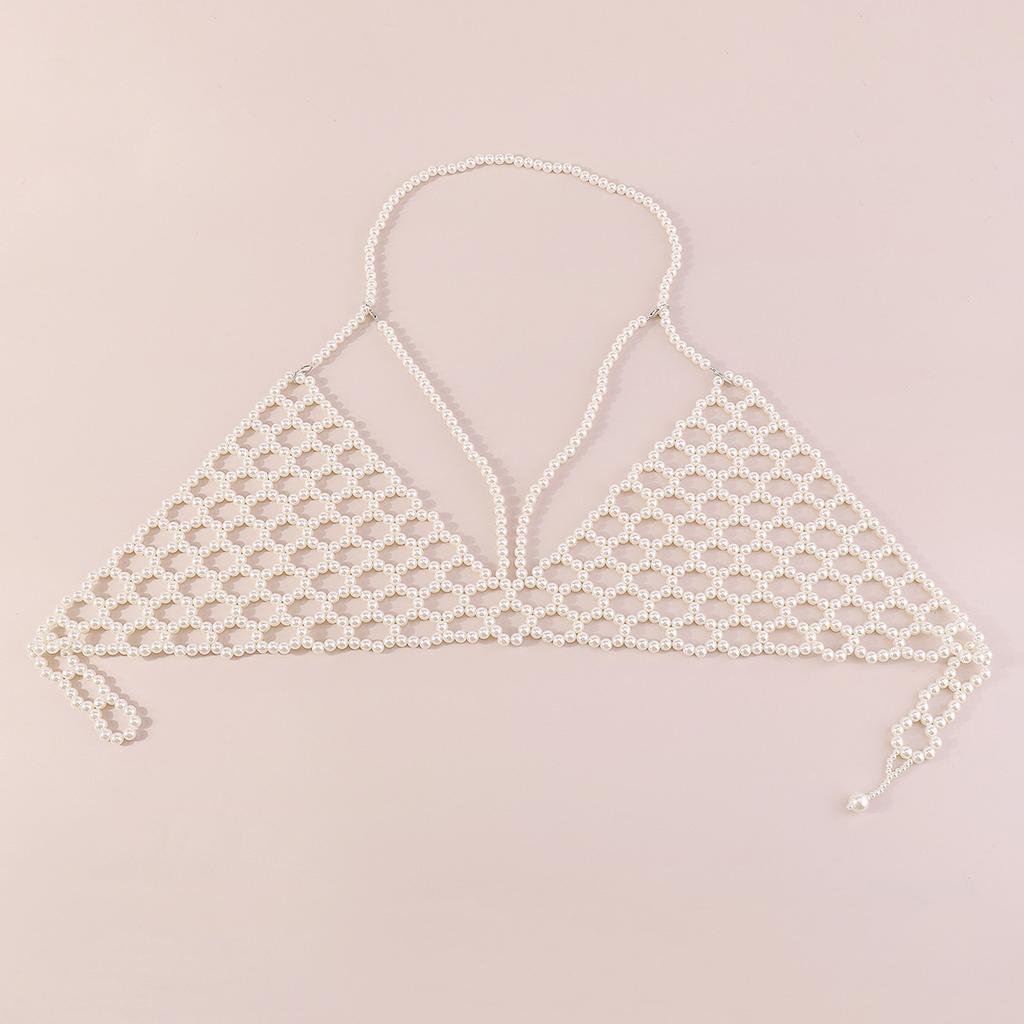Fashionable Pearl Vest Trendy Hand-woven Body Chain Sexy Hollow Bikini Style Chest Ornament