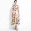 Elegant Floral Print Midi Shirt Dress for Women Summer Cap Sleeve Lapel Button Down Waist Belt A-Line Dress Holiday Outfits