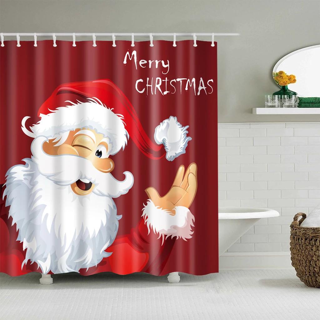 Waterproof Merry Christmas Bathroom Shower Curtains Snowman Santa Bell Elk Pattern Bath Curtain for Bathroom Home Decor