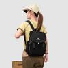 Solid Black Flap Backpack with Drawstring Closure Side Pockets Adjustable Straps Casual Travel Daypack
