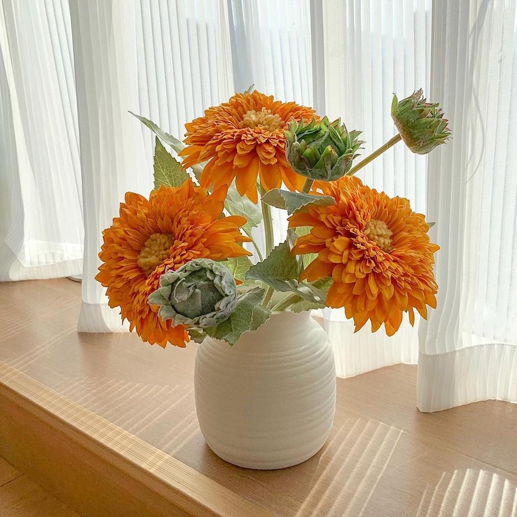 Teddy Sunflower Artificial Bouquet for Living Room, Entryway, Dining Table, Camping, and Retro Arrangements