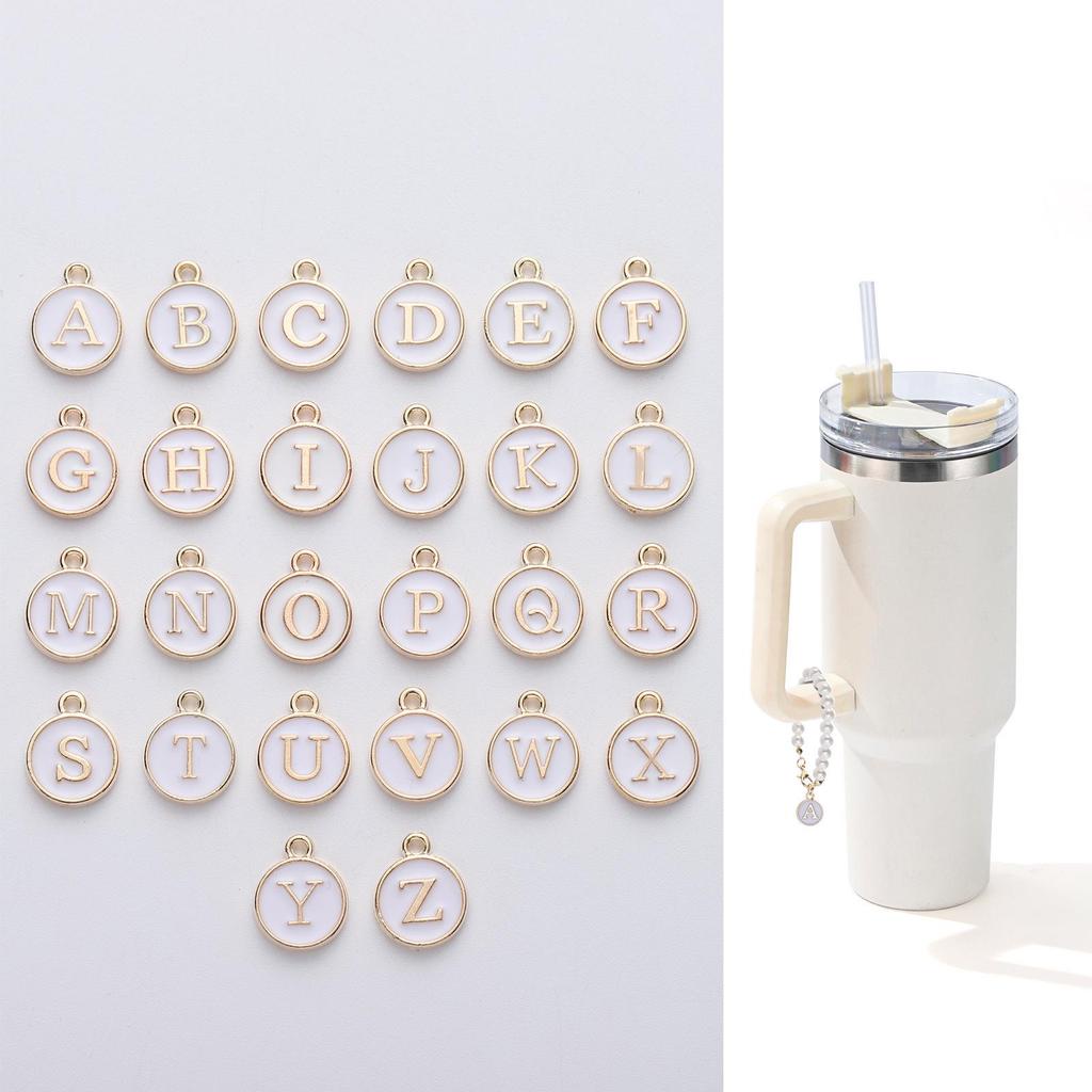 Faux Pearl Letter Cup Pendant Keychain - 26 English Letters