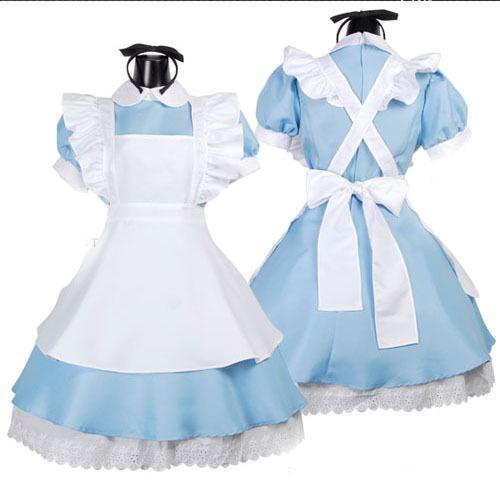 Girls Women Cosplay Waitress Maid Party Stage Costumes Alice In Wonderland Blue Light Tone Lolita Maid M синий