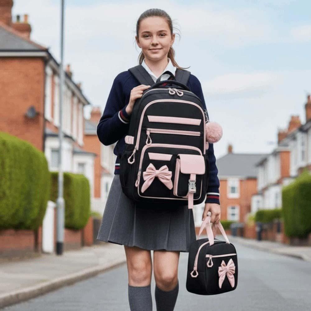 Zaino a tre pezzi per la scuola Zaino casual per studenti Zaino in nylon leggero con fiocco Quotidiano