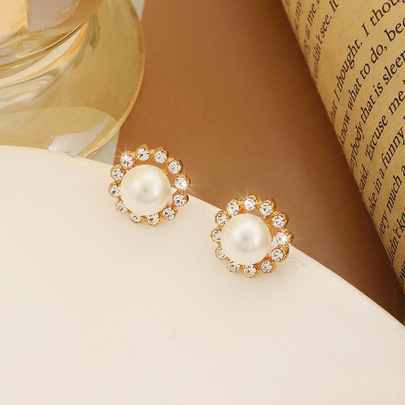 Pearl Sun French Retro Earrings Jewelry Earrings Silver Needle Stud Earrings Simple