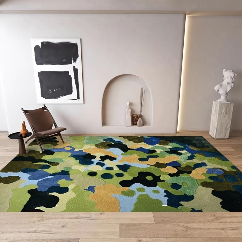 

Anti Slip Short Plush Area Mat Green Forest Abstract Design Polyester Backing for Living Room Bedroom Non Slip Floor Mat 50x80cm20x31in