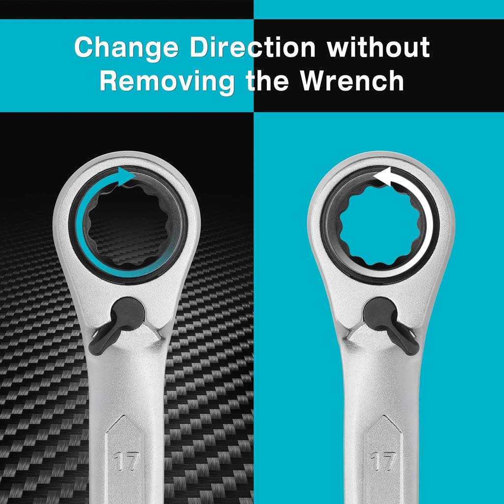 DURATECH Ratchet Wrench Angled Ratchet Straight Type with Directional 72 Storage Bag Set of 2 4-in-1 Set, Wrench, Lever, Gears, CR-V Steel,