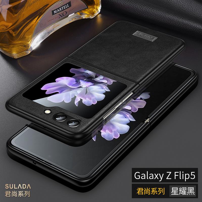

High-end Moblie Phone Case for Samsung Galaxy Z Flip 7 6 5 4 3 W23 Flip Fine Hole Lens Bumper Cowhide Leather Protective Cover Zflip7 чёрный