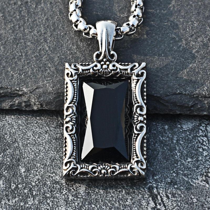 2026 Jewelry, Fashion Personality Retro Engraved Black Gemstone  Trendy Man Necklace