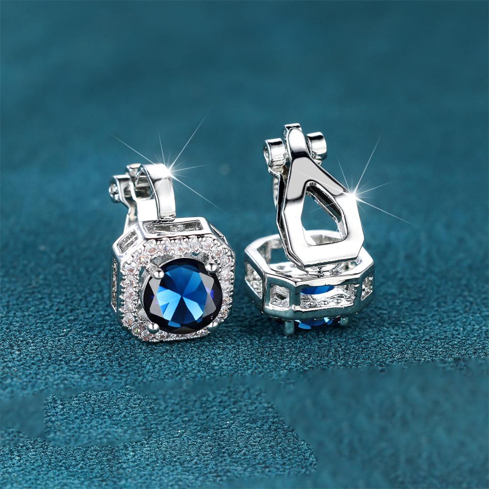 Cute Fmeale Blue Fire Opal Stone Square Clip Earrings Vintage  Color Wedding Jewelry For Women