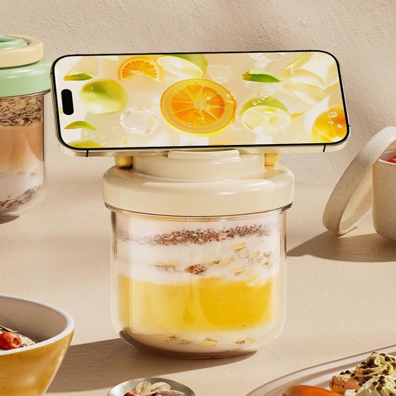 Food Safe Thick Glass Overnight Oats Cup Leakproof Lid Stainless Steel Spoon Reusable for Breakfast Chia Pudding Camping Trips