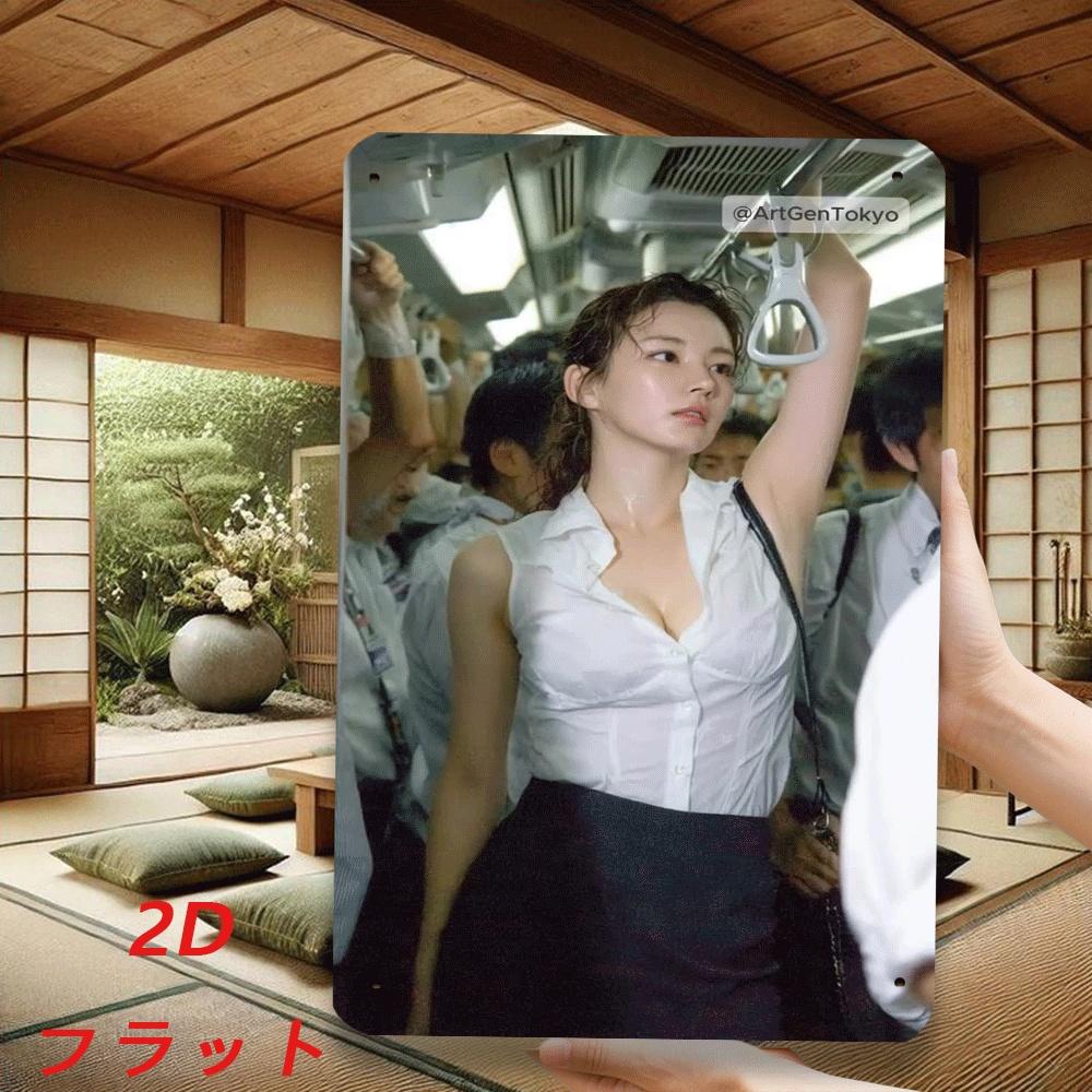Japanese Office Lady in Subway Train Vintage Metal Tin Sign