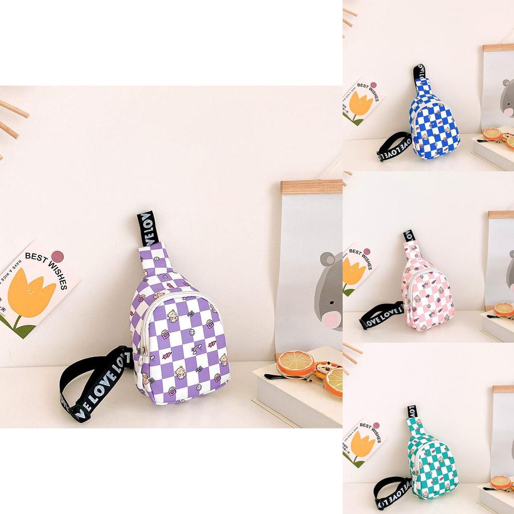 Adorable Cartoon Plaid Kids Chest Bag 2023 Fashionable Toddler Crossbody Bear Snack Bag