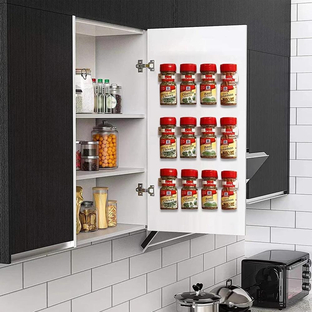 Over Door Spice Rack Organizer - Adjustable Plastic Holder for Condiment Bottles, No Drill Space Saving Kitchen Shelf with Clamp