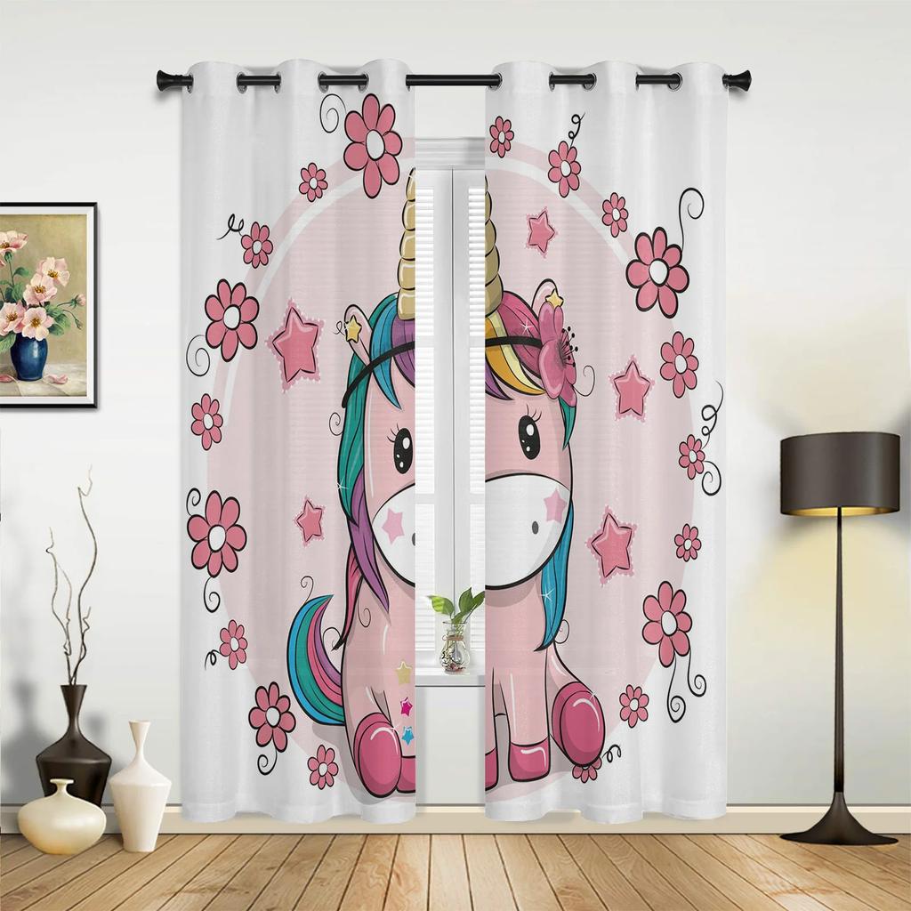 Niña Bailarina de Ballet Flor Rosa Mariposa Cortinas para Dormitorio Sala de Estar Cortinas Cocina Ventana Infantil Decoración del Hogar