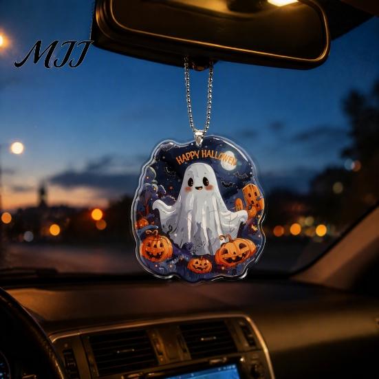 Clear Acrylic Holiday Ornaments Halloween Ghost Keychain, Spooky Pumpkin Keyring Pendant, Keychain Party Favors Cute Heart Bag Charm for Backpacks,