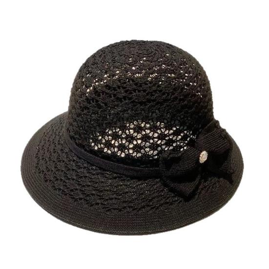 Women's Sun Hat Handmade Straw Woven Bucket Hat with Bow Foldable Sun Protection Fishing Hat for Outdoor Travel Beach