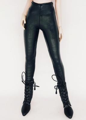 [TOYBARJAPAN] DMTOYS Beautiful Female Sexy Black Leather-Style High-Waisted Leggings Pants for 16 Scale Action Figures, Compatible with TBLeague Body