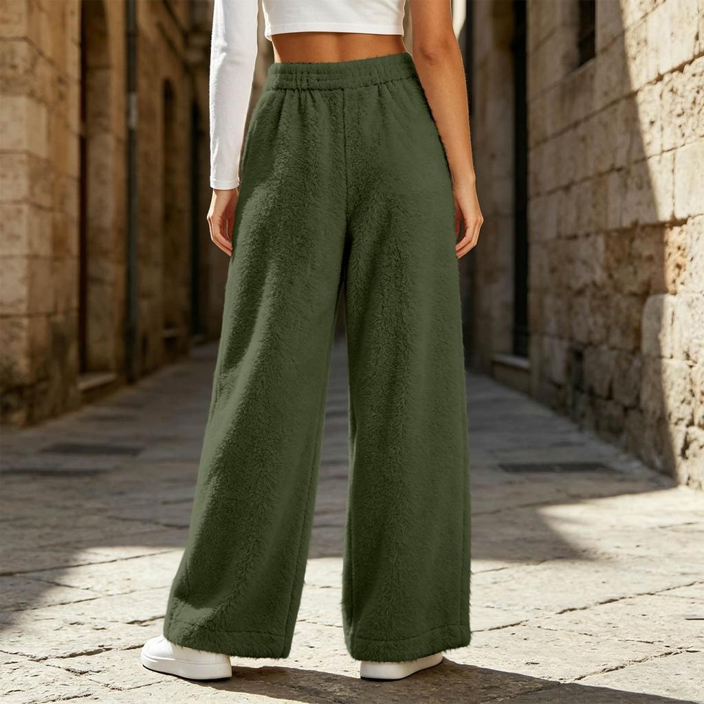Women's Casual Plush Wide Leg Pants with Soft for and Everyday Wear