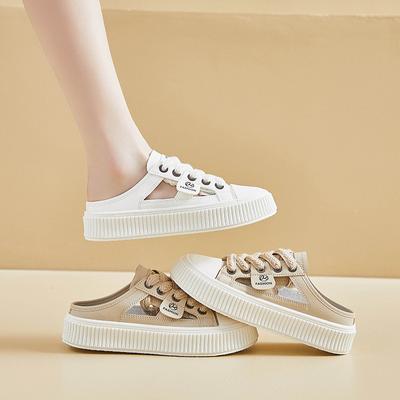 2024 Baotou Half Slippers Small White Shoes Female Hollow Breathable Student Board Shoes Platform Versatile Casual Shoes Sneaker