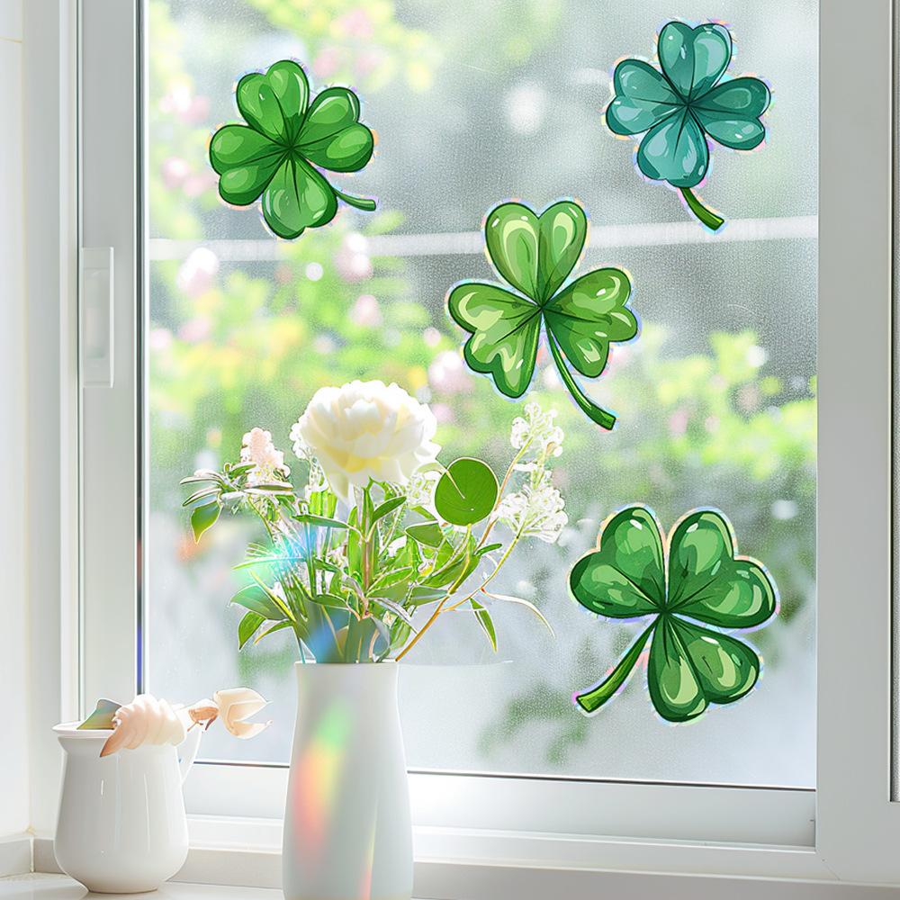 Laser Colorful Lucky Four-leaf Clover Decorative Glass Anti-static Window Stickers
