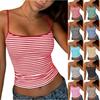 Fashionable Women's Striped Sexy Low-Cut High-Waisted Belly- Slim Fit Sexy Short Tank Top