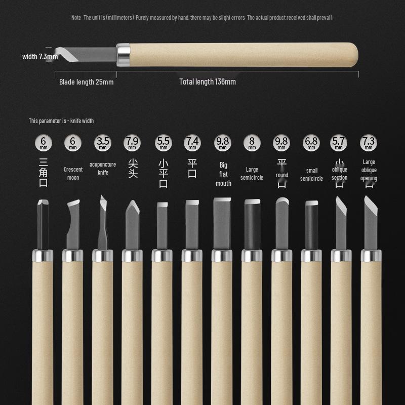 12-Piece Handmade Wood Carving & Engraving Knife Set with Student Art Eraser